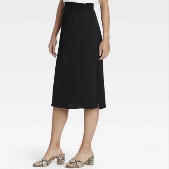 A New Day Black Drawstring Stain Midi Skirt - Picture 1 of 6